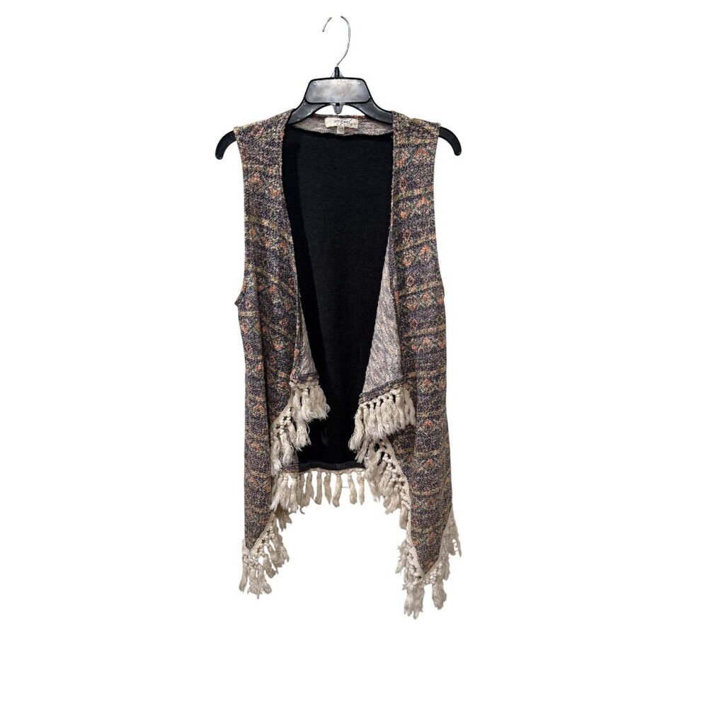 Boho Open Front Sweater Vest With Fringe Hem By Umgee USA S/M Multi-Color